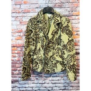 Harold's blazer green brown tapestry floral jacket burlap women's size 6
